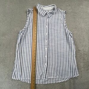 Lola River Sleeveless Striped Coastal Cotton Button Down Women Large Casual Top